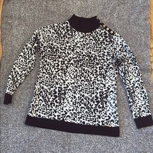 Calvin Klein Collection Black and White Leopard Mock Neck Sweater